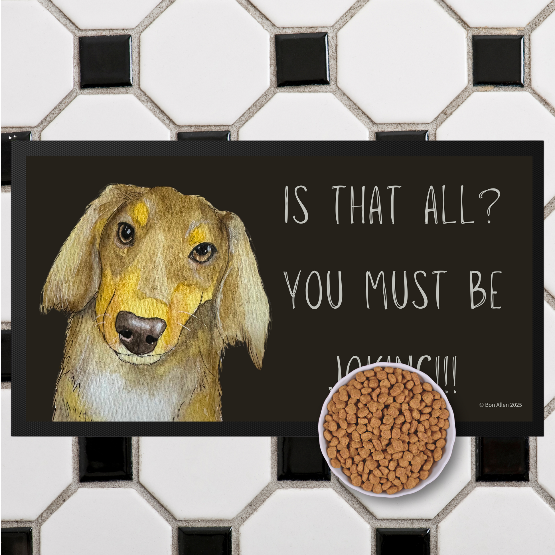 Long Haired Dachshund Dining Drama Pet Bowl Mat