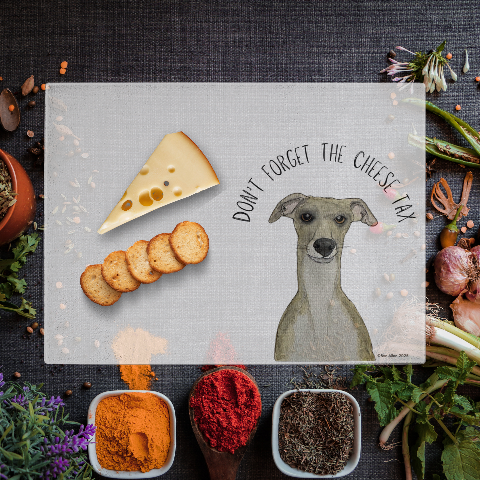 Whippet Cheese Tax Glass Chopping Board