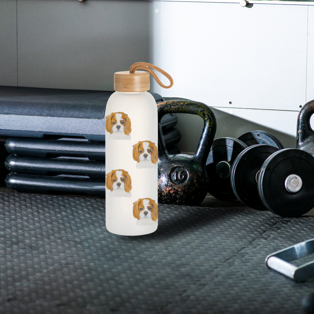 Cavalier King Charles Spaniel Frosted Glass Water Bottle with Bamboo Lid
