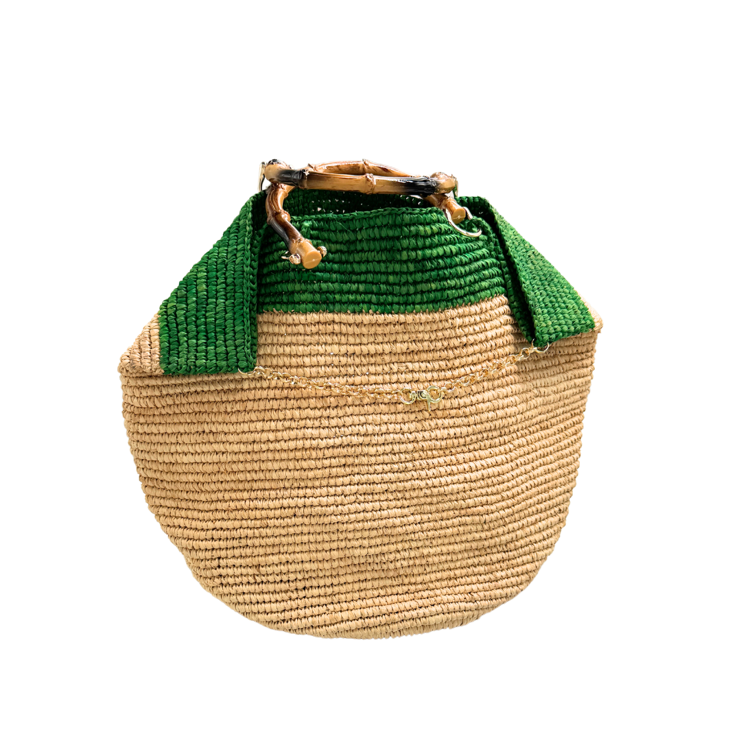 Handwoven Raffia Bag with Bamboo Handles