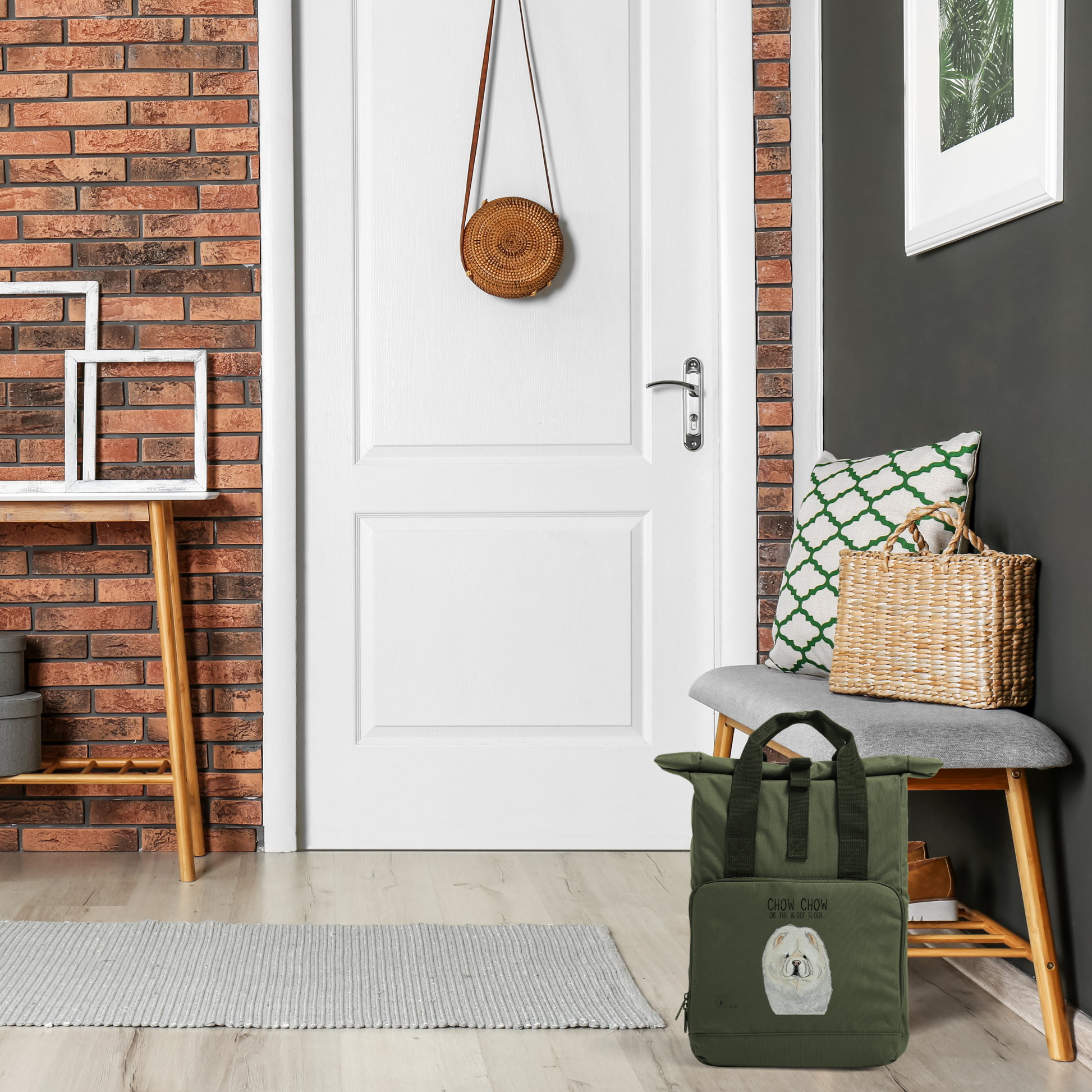 Cream Chow Chow Roll Top Backpack