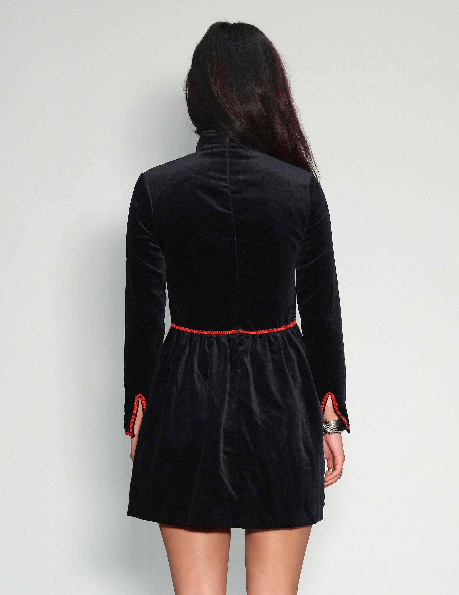 Vintage Military Velvet Dress with Lace Detail