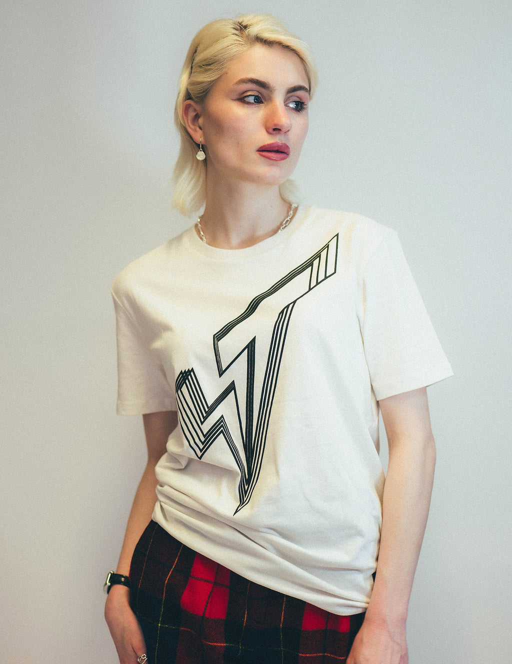 Ecru Unisex T-Shirt with Black Logo