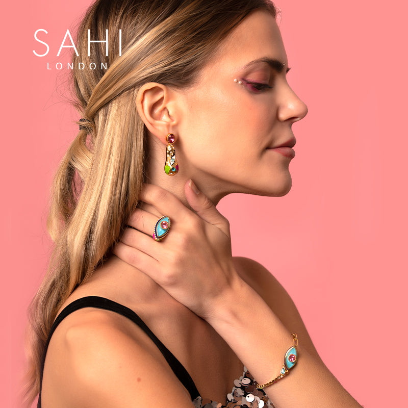 Love Affair Teardrop Open Ring in Gold and Enamel