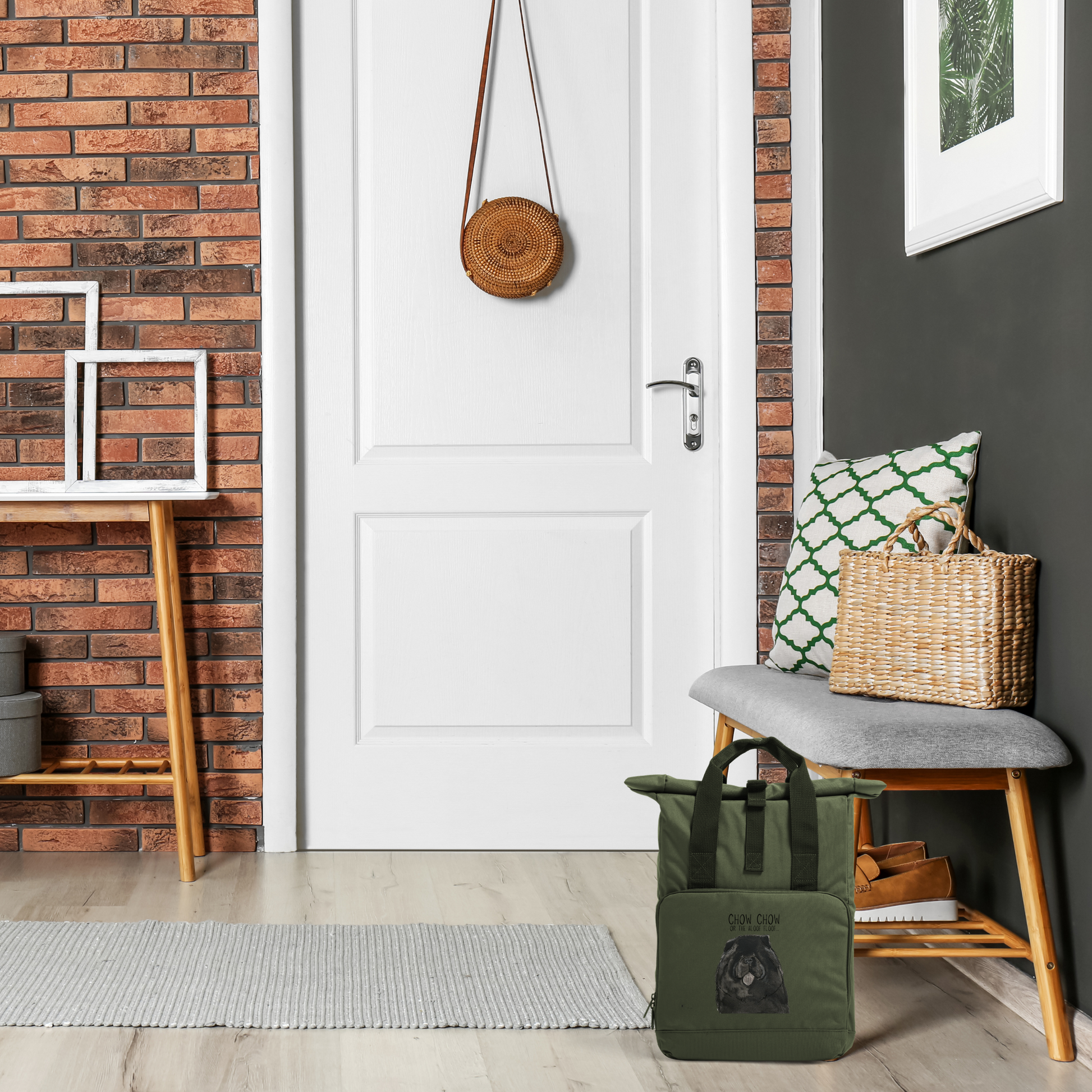 Black Chow Chow Aloof Floof Roll Top Backpack