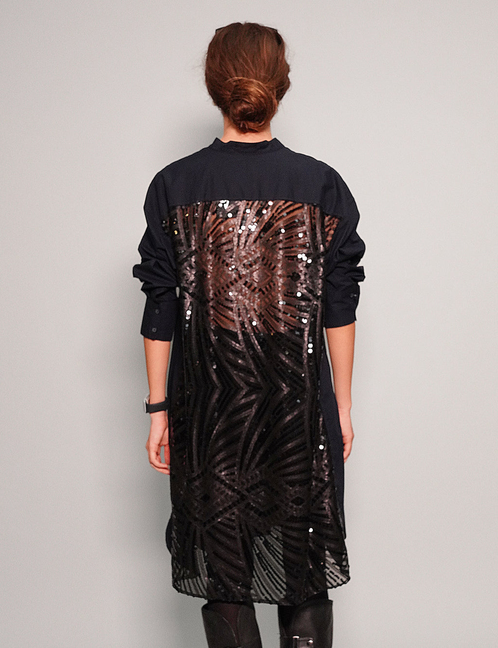 Party Back Short Collar Dress Shirt in Dark Navy