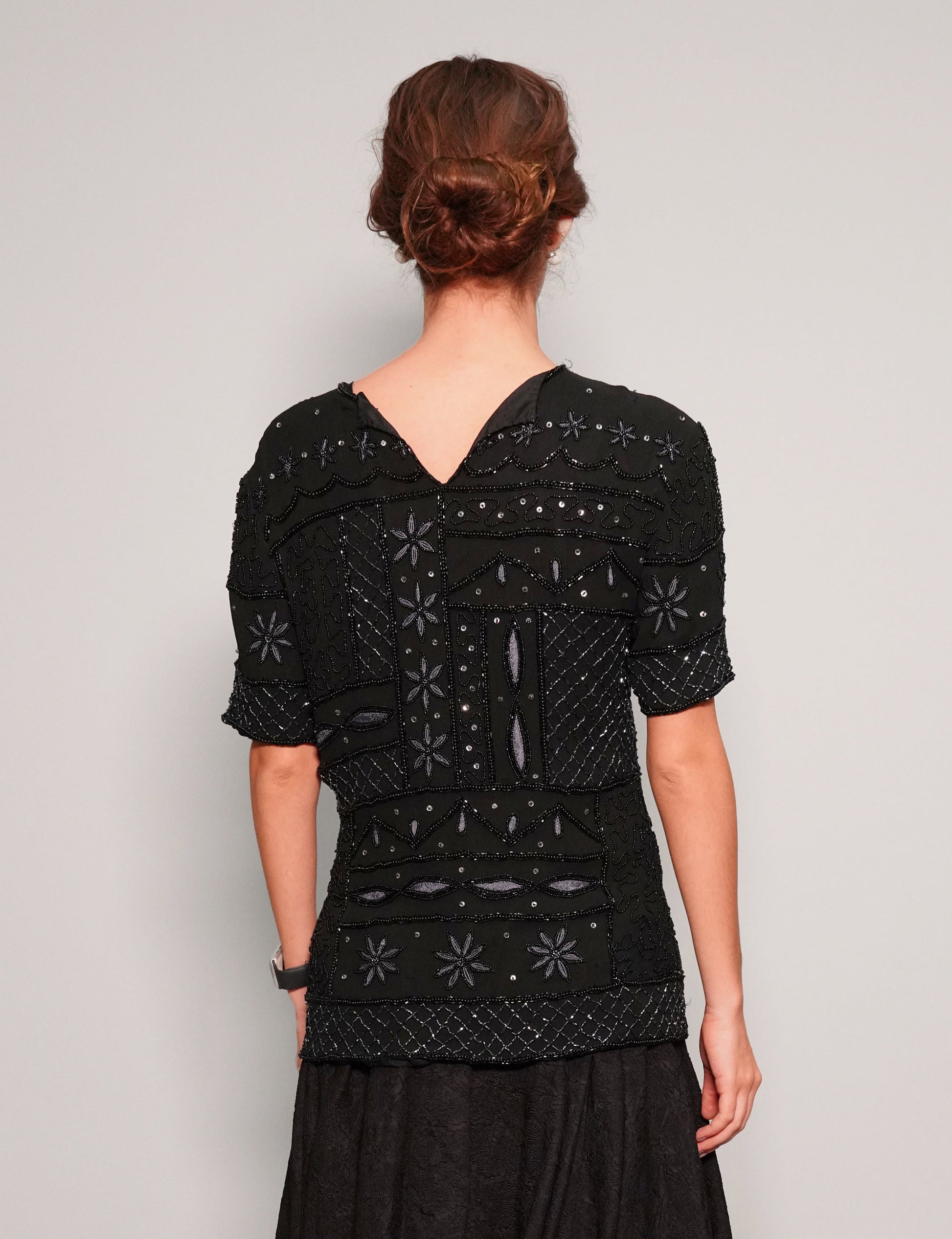 Vintage Black Sequinned Top