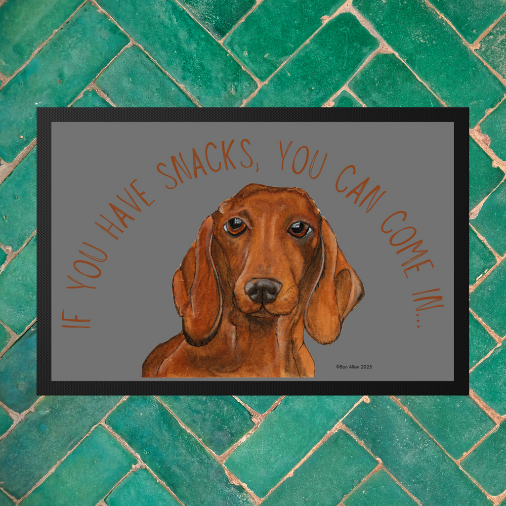 Dachshund Doormat with Snacks Slogan