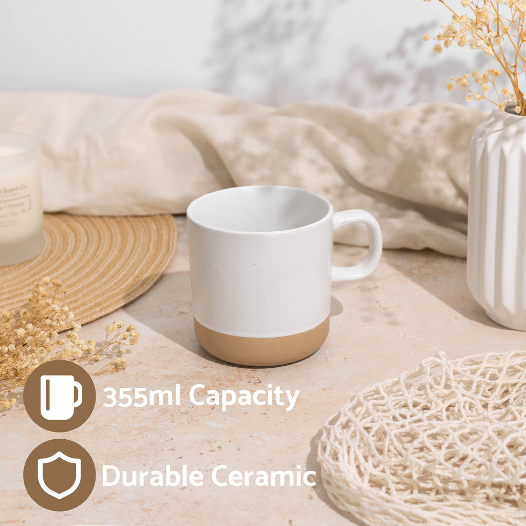 White Speckled Ceramic Coffee Mug 355ml Set of 4