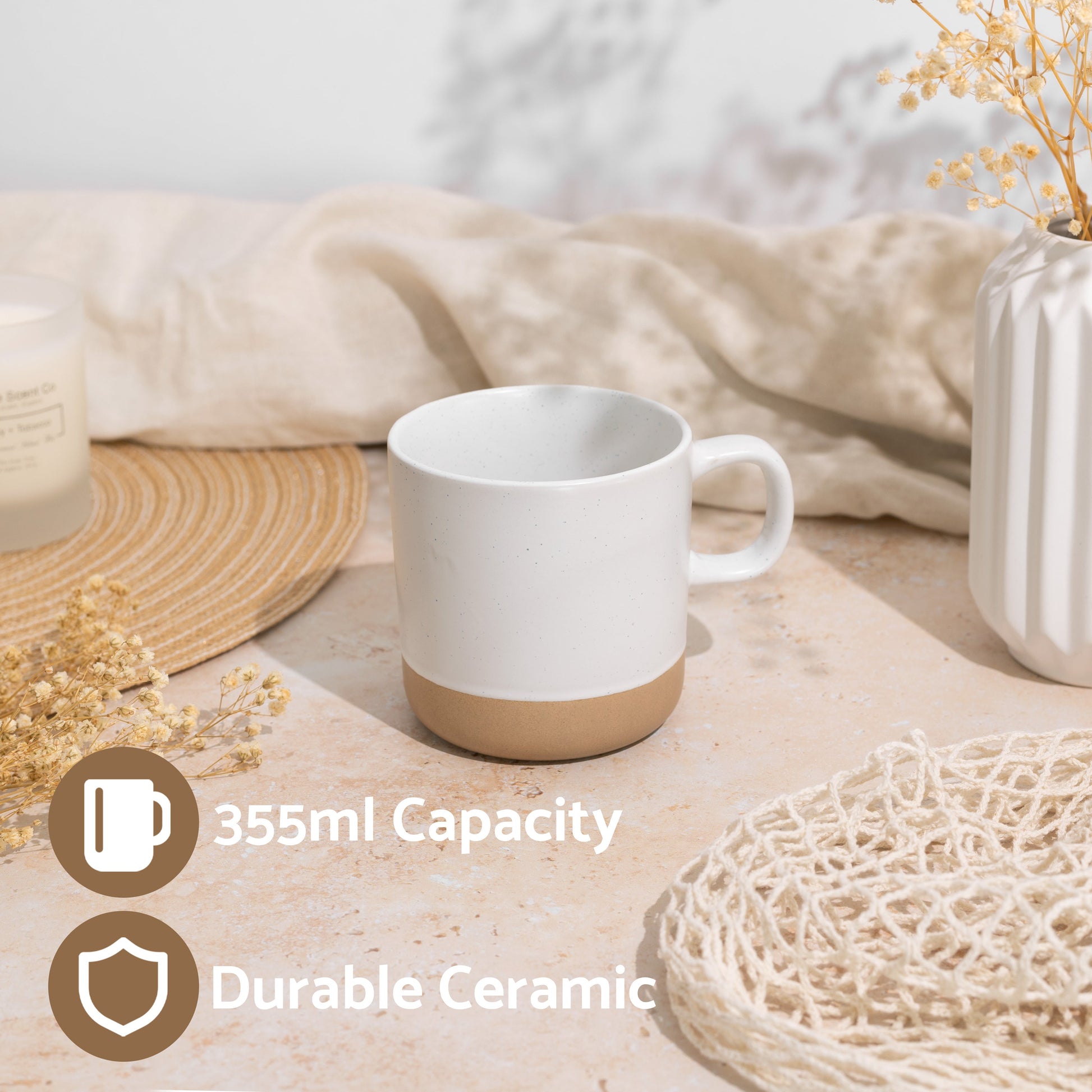 White Speckled Ceramic Coffee Mug 355ml Set of 4