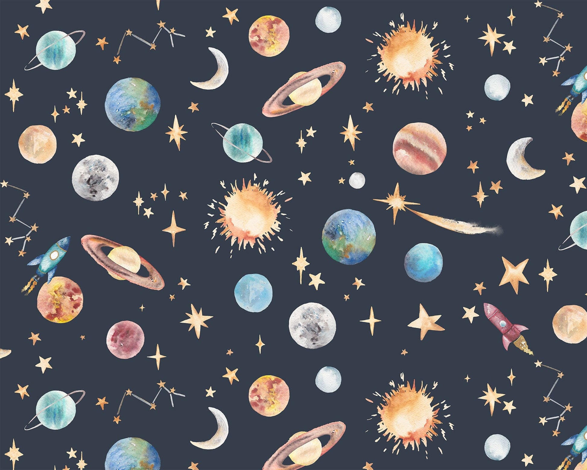 Planets Galaxy and Outer Space Children's Wallpaper