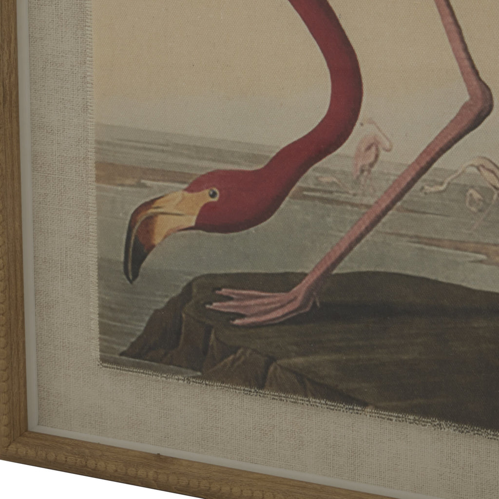 Graceful flamingo watercolor art on linen, neutral tones with beaded frame, 50x40cm, for modern or coastal decor by RoomLondon at brixbailey.com
