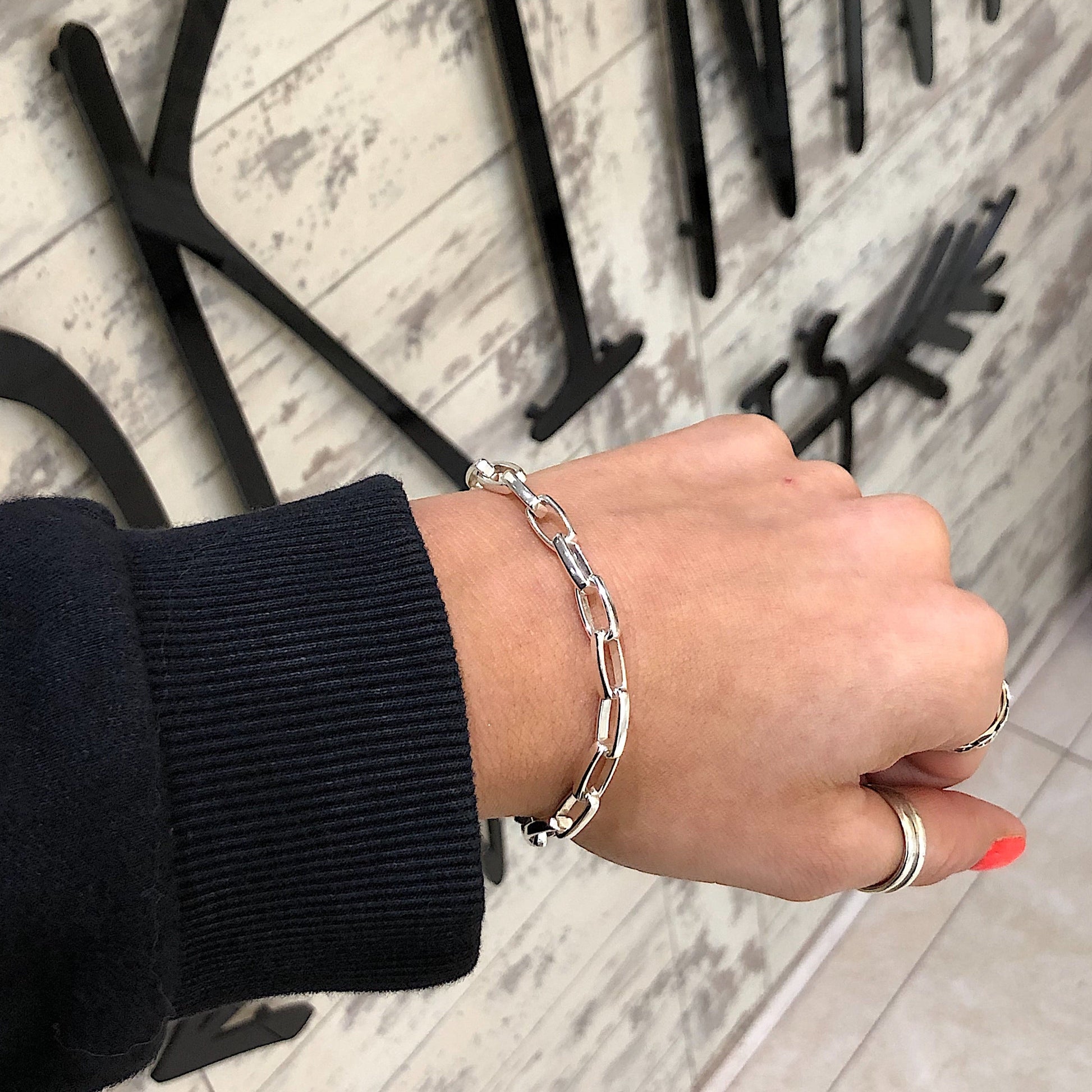 Chunky Box Chain Bracelet in Sterling Silver