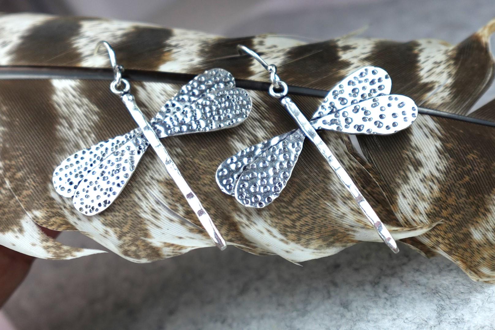 Textured Brass Dragonfly Earrings