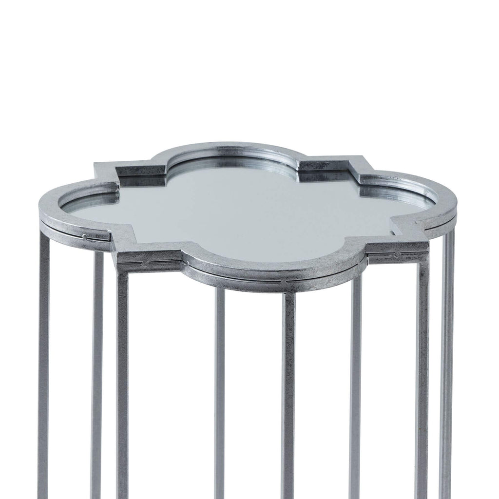 Pair of modern silver mirrored side tables with metal frame, 55x55cm, reflecting light in contemporary home decor by RoomLondon at brixbailey.com