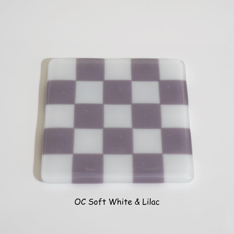 10cm Chequered Soft White Fused Glass Coaster
