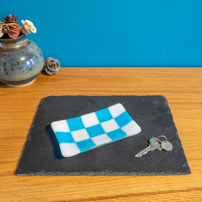 Chequered White and Colour Medium Glass Tray