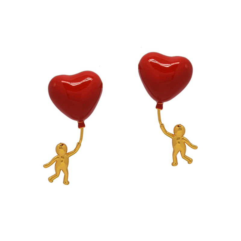 Heart Shaped Enamel Drop Earrings in Gold and Red