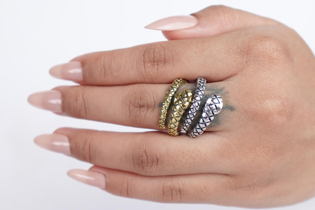 Adjustable Gold and Silver Textured Snake Rings