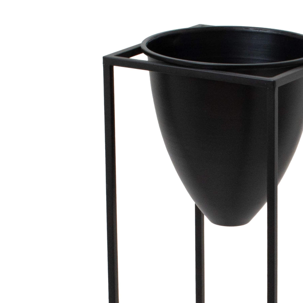 Matte black metal bullet planter with modern design for artificial greenery, 80cm tall by RoomLondon at brixbailey.com
