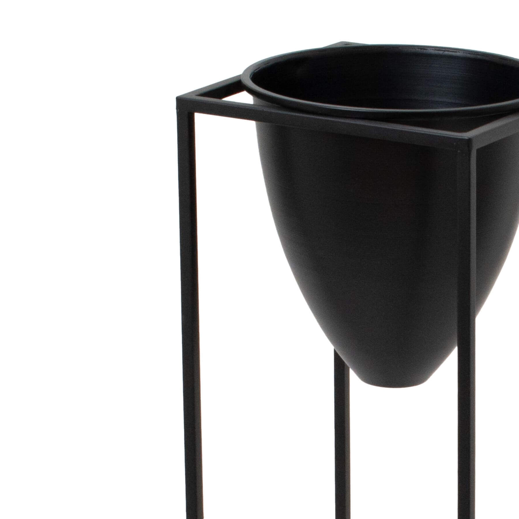 Matte black metal bullet planter with modern design for artificial greenery, 80cm tall by RoomLondon at brixbailey.com