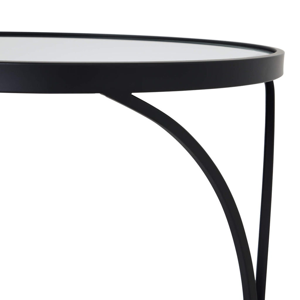 Black metal nesting side tables with mirrored glass surfaces, modern decor accent by RoomLondon at brixbailey.com