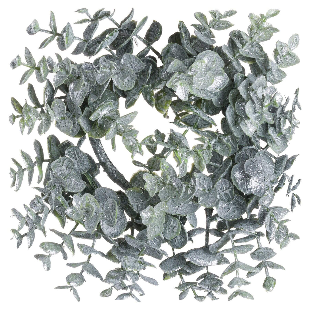 Frosted eucalyptus wreath with candle center, handcrafted winter decor for mantels or entryways. by sostter at brixbailey.com