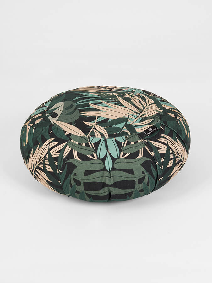 Organic Cotton Round Buckwheat Meditation Zafu Cushion with Lotus Embroidery