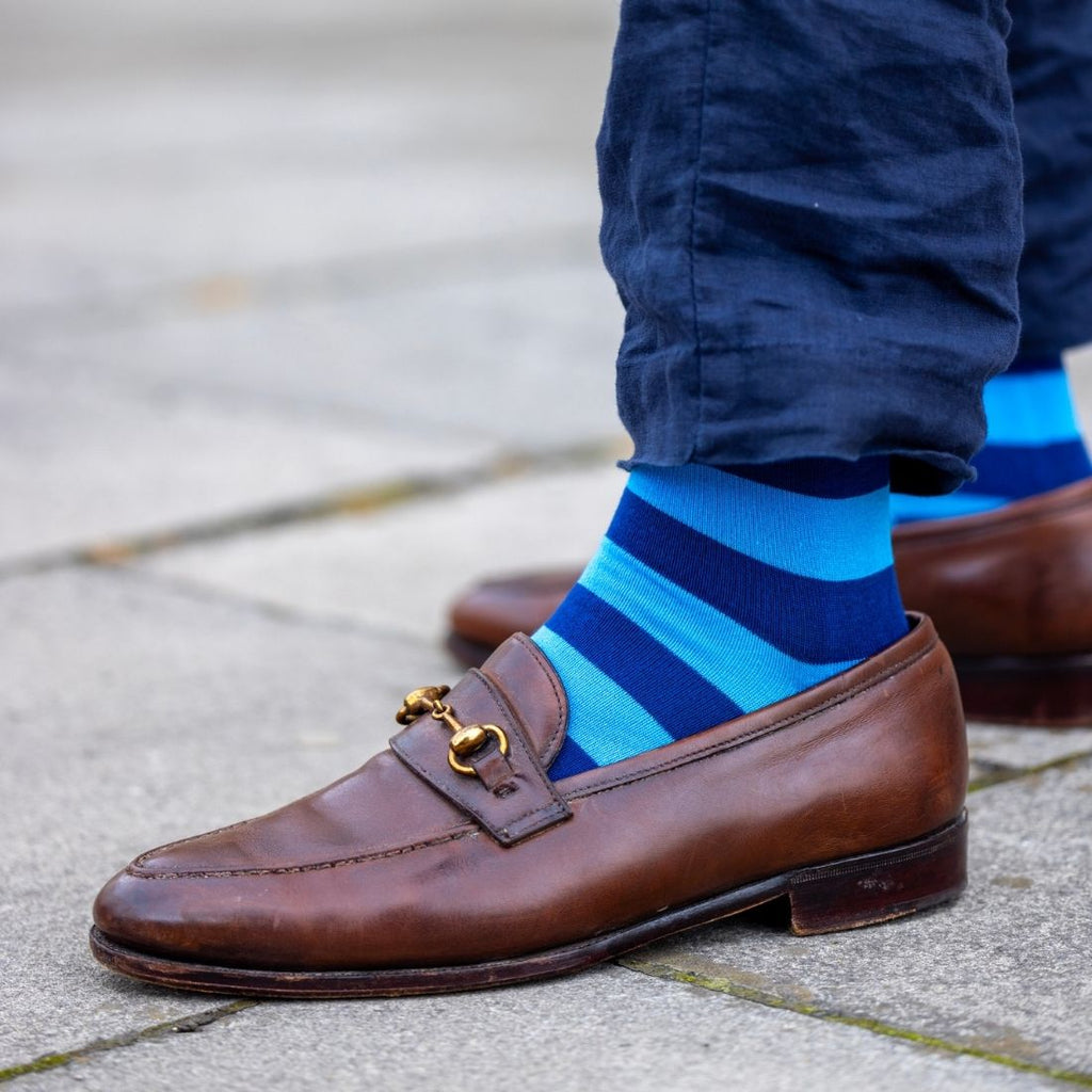 Blue Stripe Matching Bamboo Socks for Adults and Children