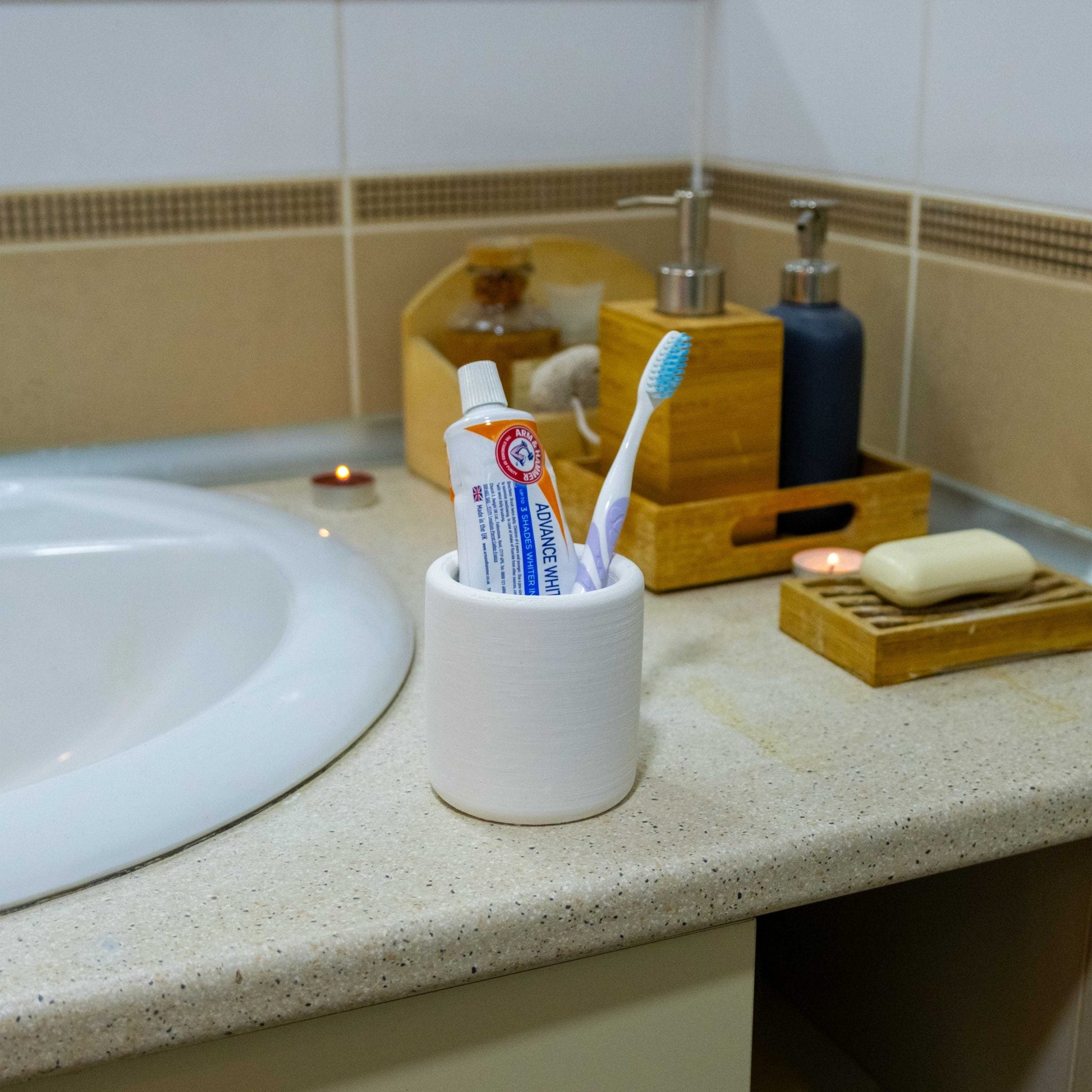 White Concrete Toothbrush Holder
