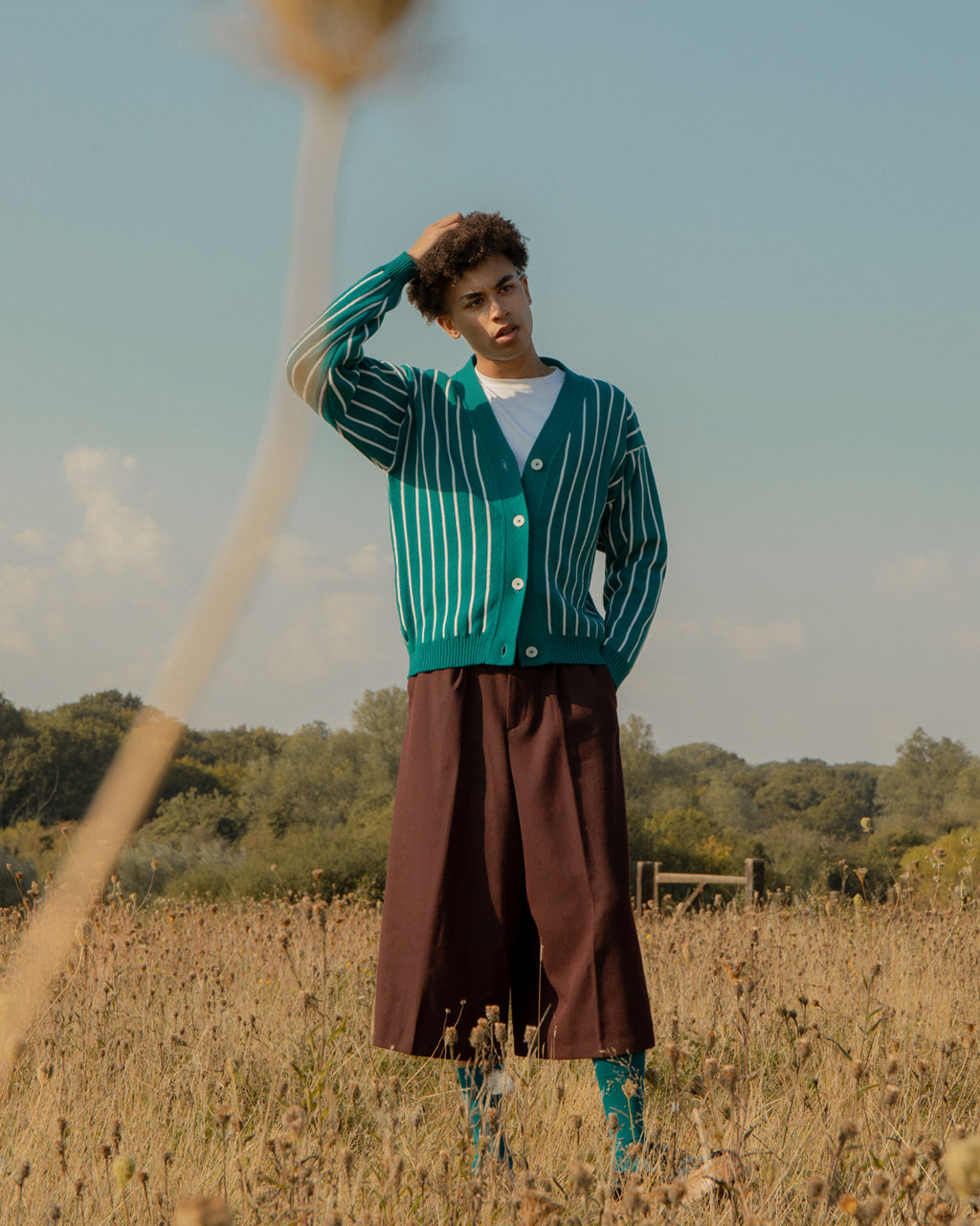 Thin Striped Wool and Cashmere Cardigan