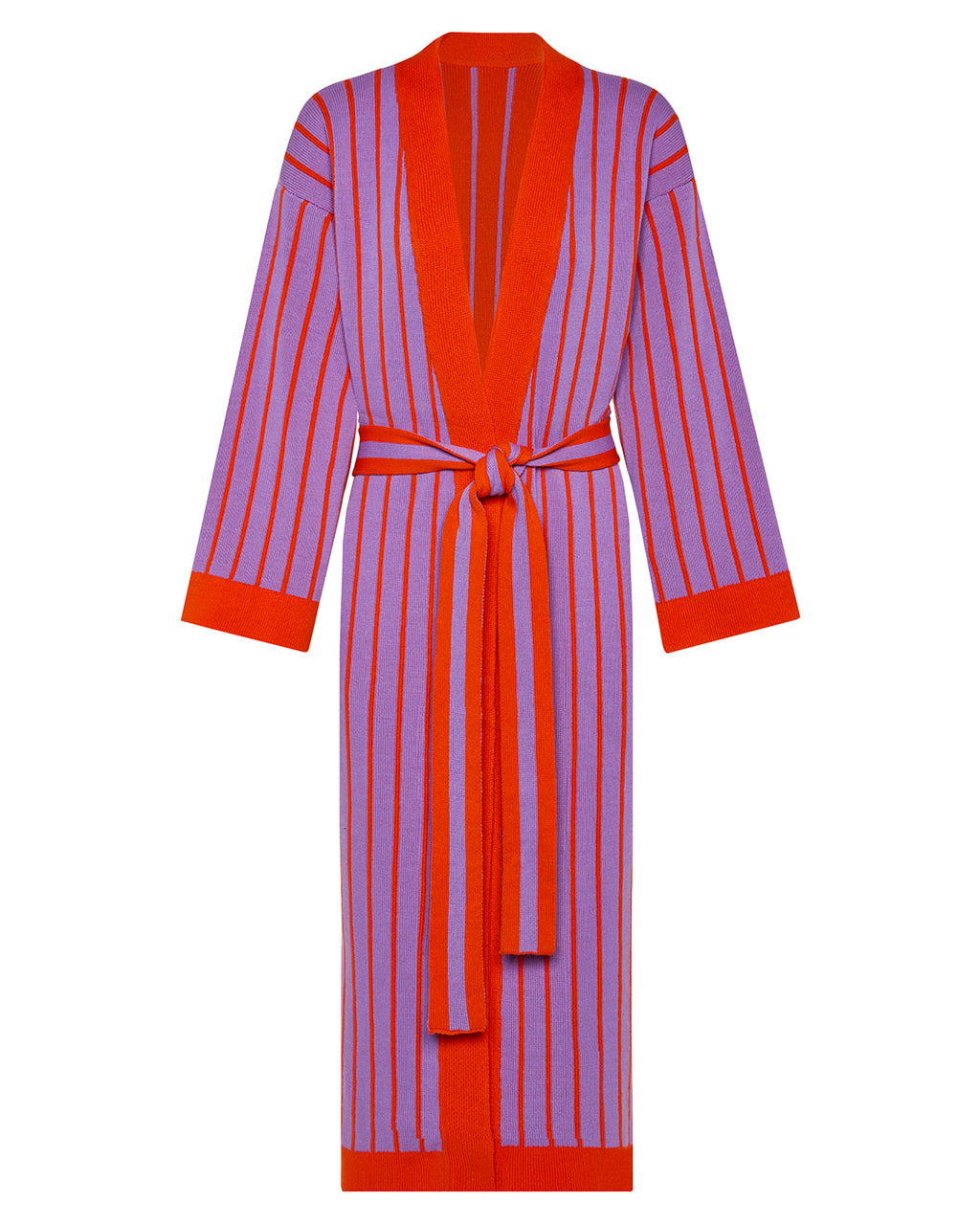 Thin Striped Wool and Cashmere Cardigan in Orange and Lilac