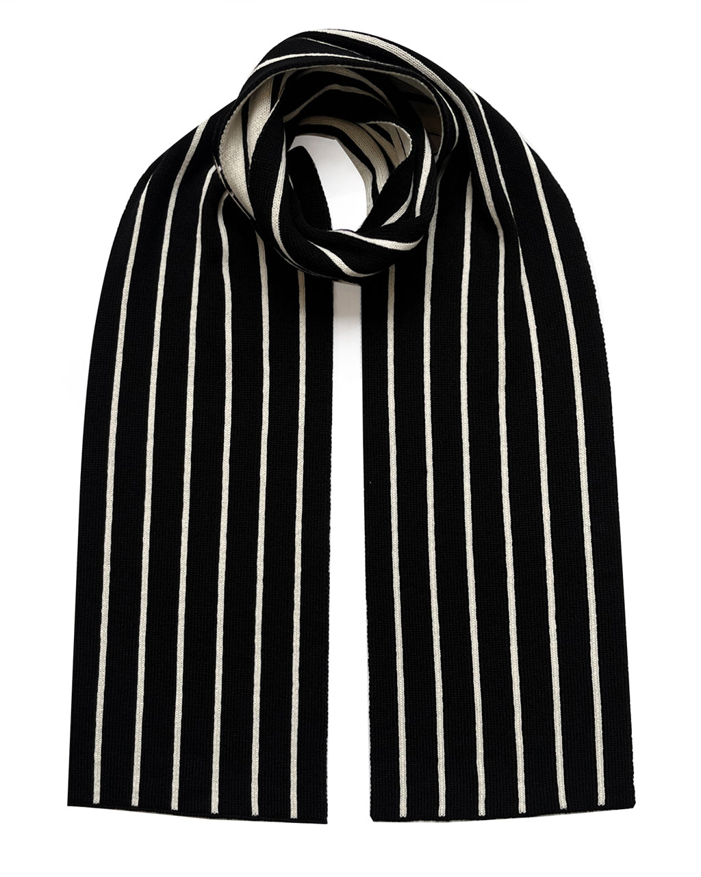 Thin Stripe Wool and Cashmere Scarf in Black