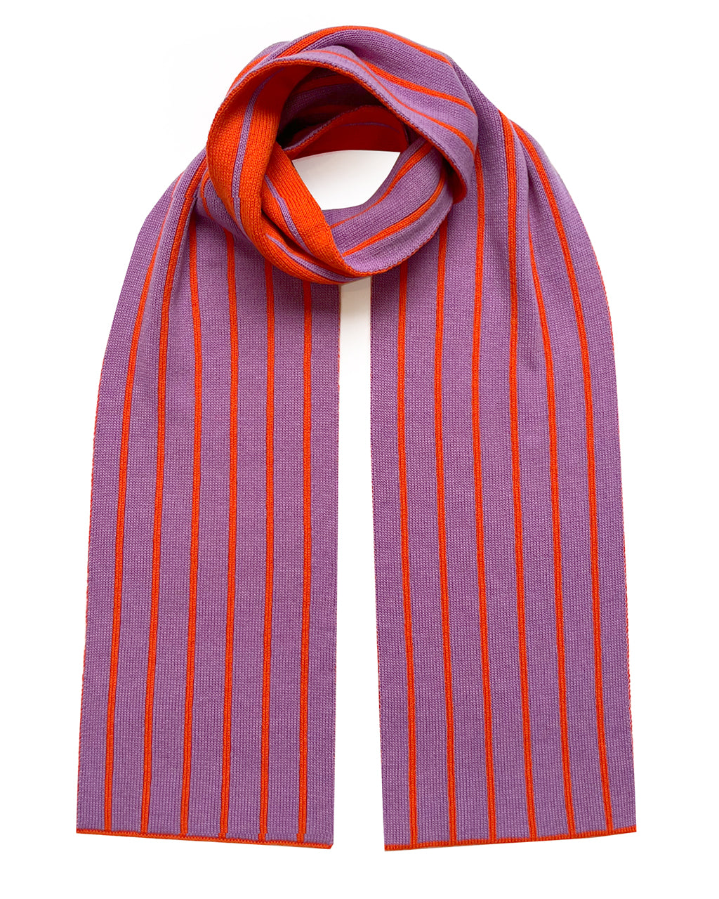 Thin Stripe Wool and Cashmere Scarf in Orange and Purple