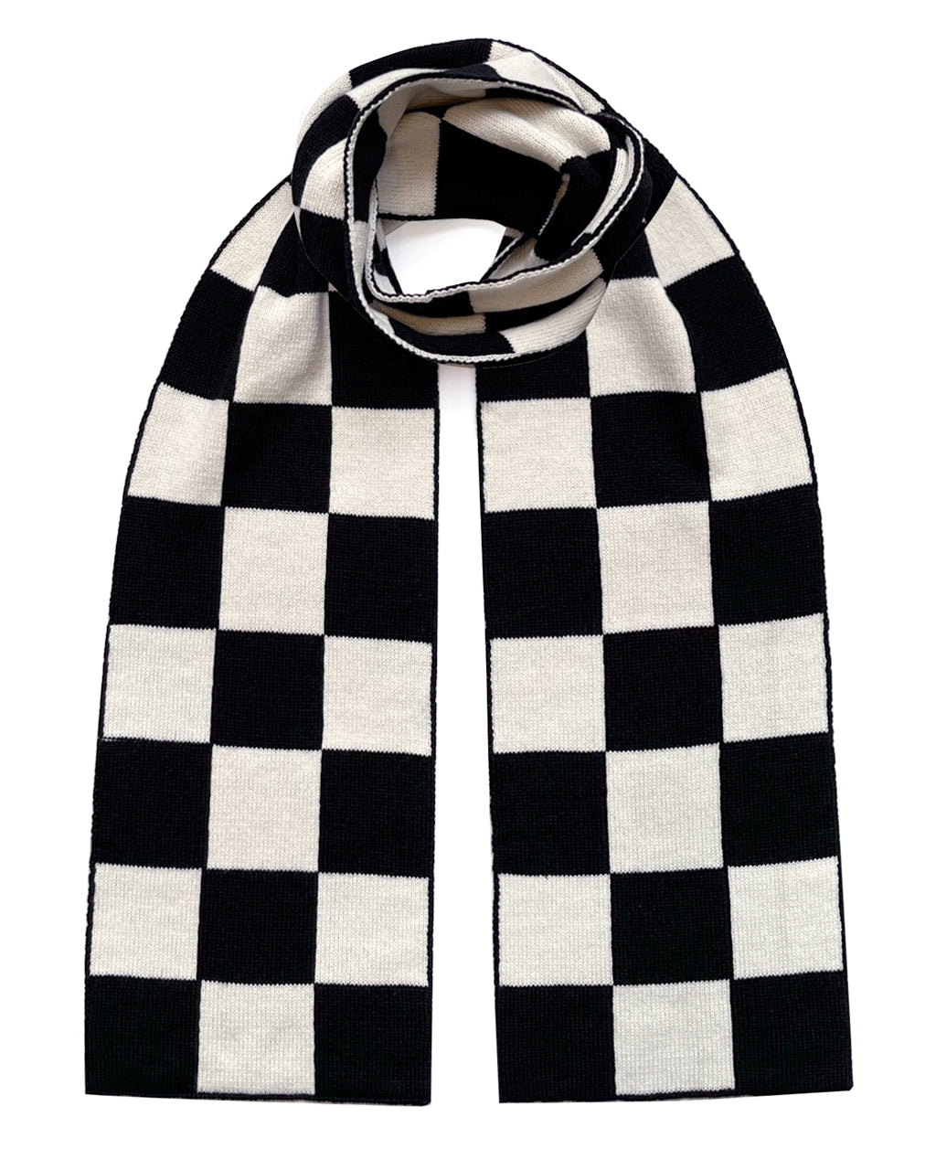 Checked Wool and Cashmere Scarf in Black and White