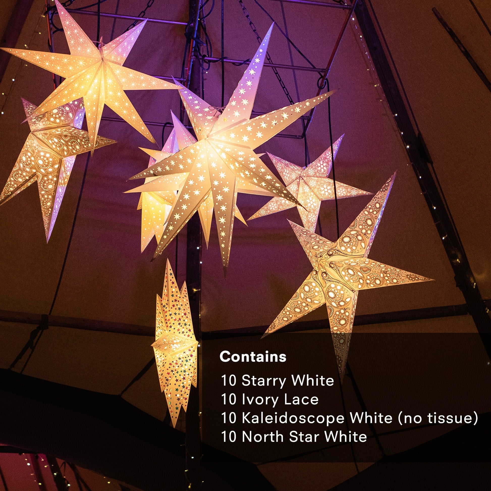 White Wedding Star Lanterns Multi Pack 40 Pieces