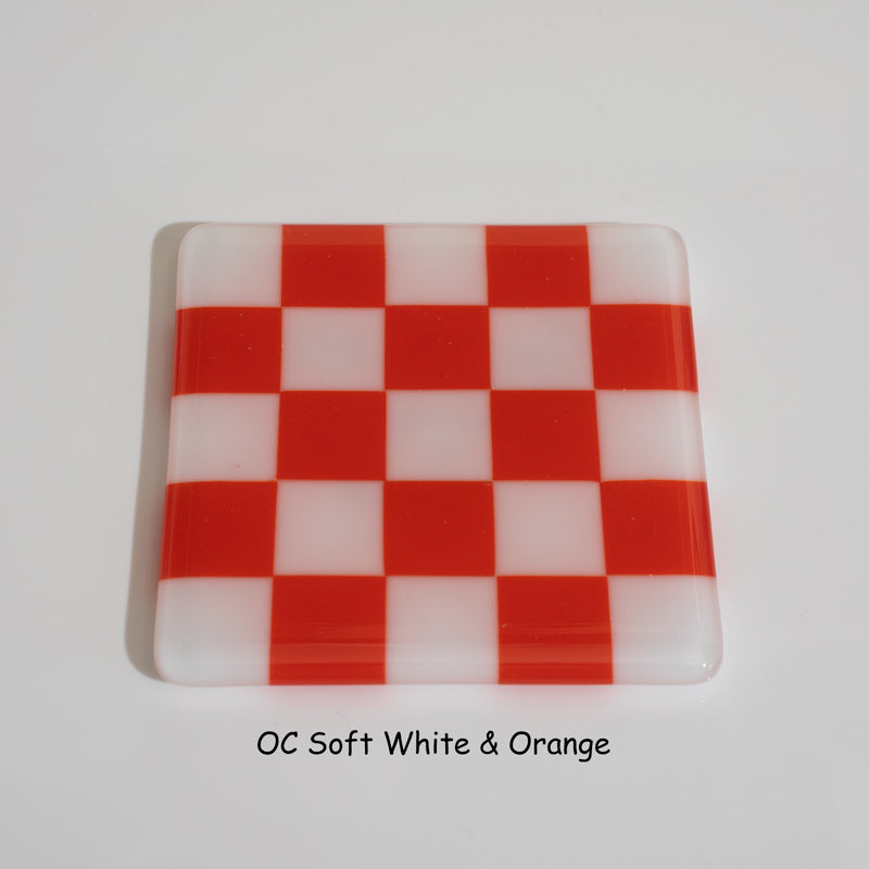 10cm Chequered Soft White Fused Glass Coaster