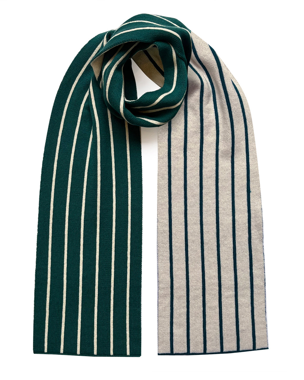 Thin Stripe Wool and Cashmere Scarf in Teal