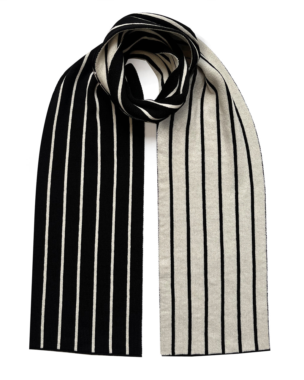 Thin Stripe Wool and Cashmere Scarf in Black
