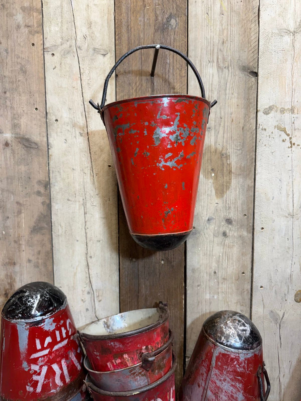 Vintage Galvanised Hanging Fire Bucket Plant Pot