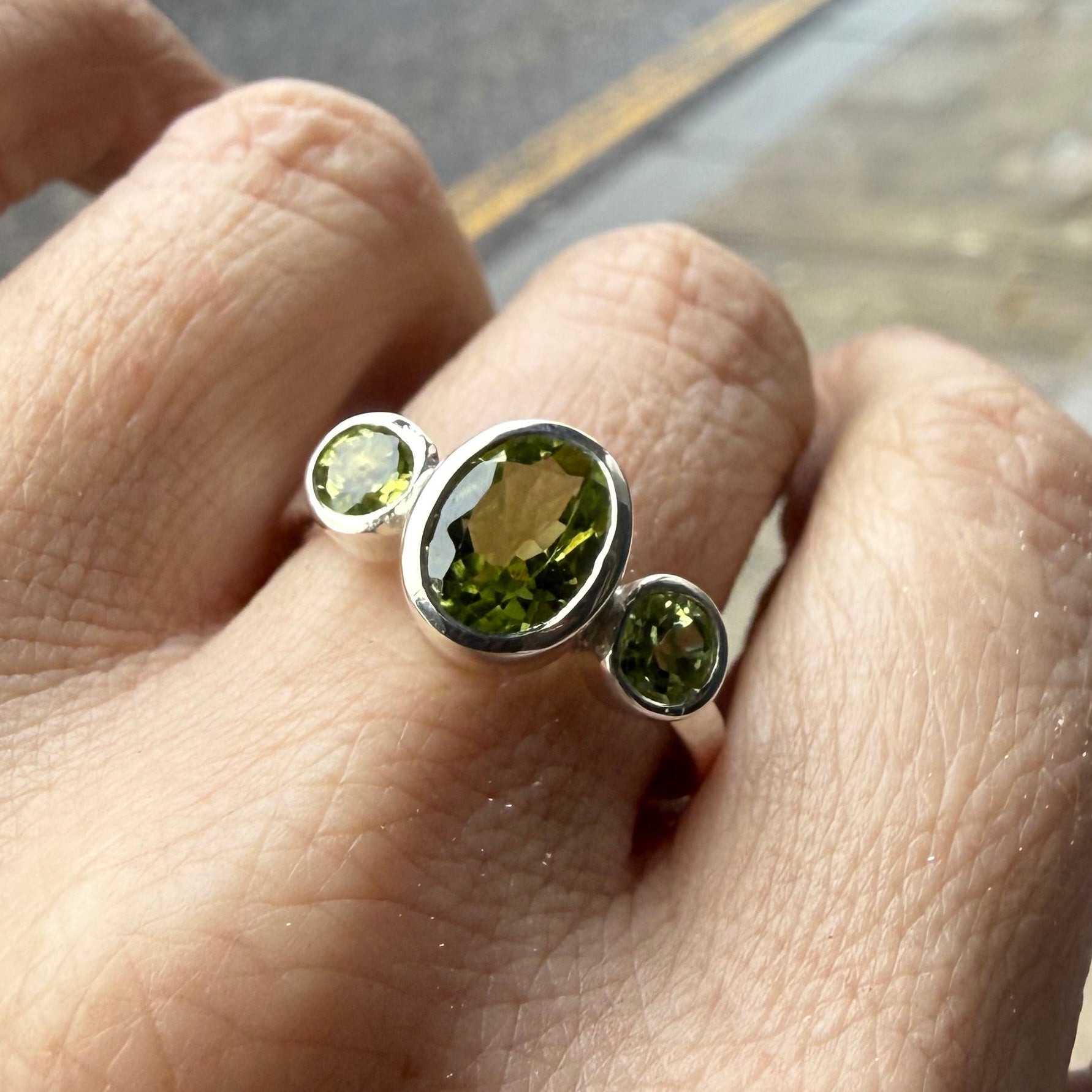 Silver Peridot Trilogy Empire Ring