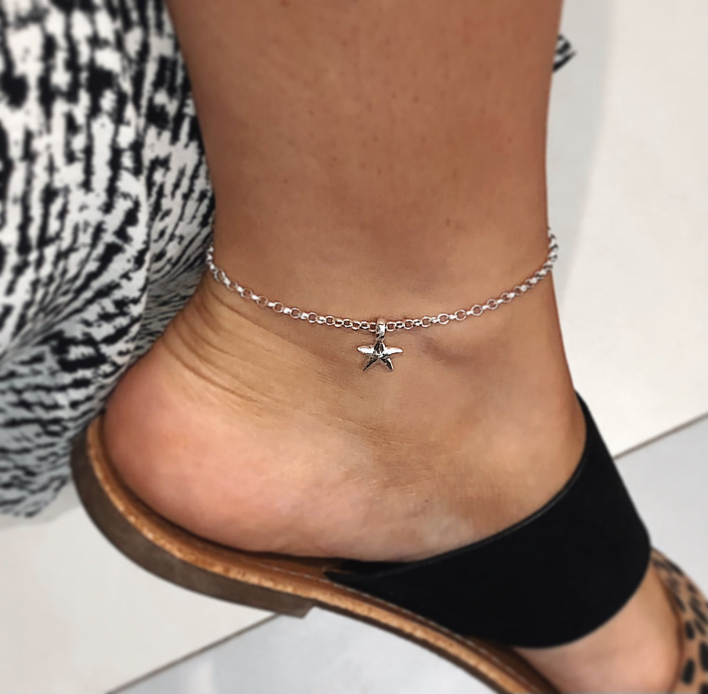 Starfish Chain Anklet in Recycled Sterling Silver