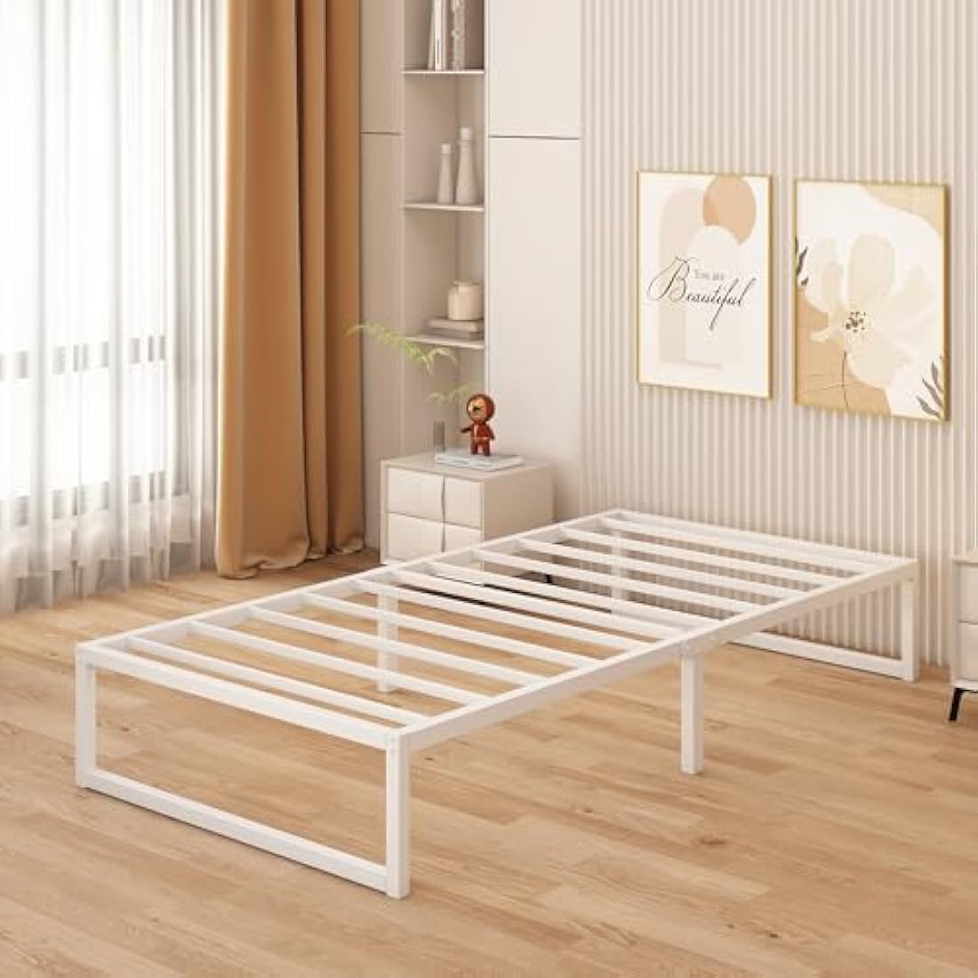 Single Bed Frame 90x190 cm Metal with Steel Slat Support