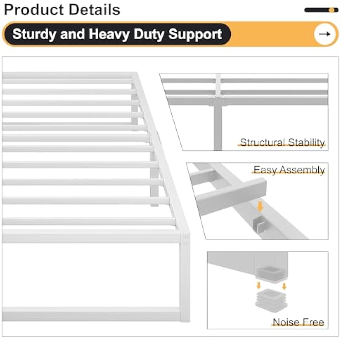 Single Bed Frame 90x190 cm Metal with Steel Slat Support