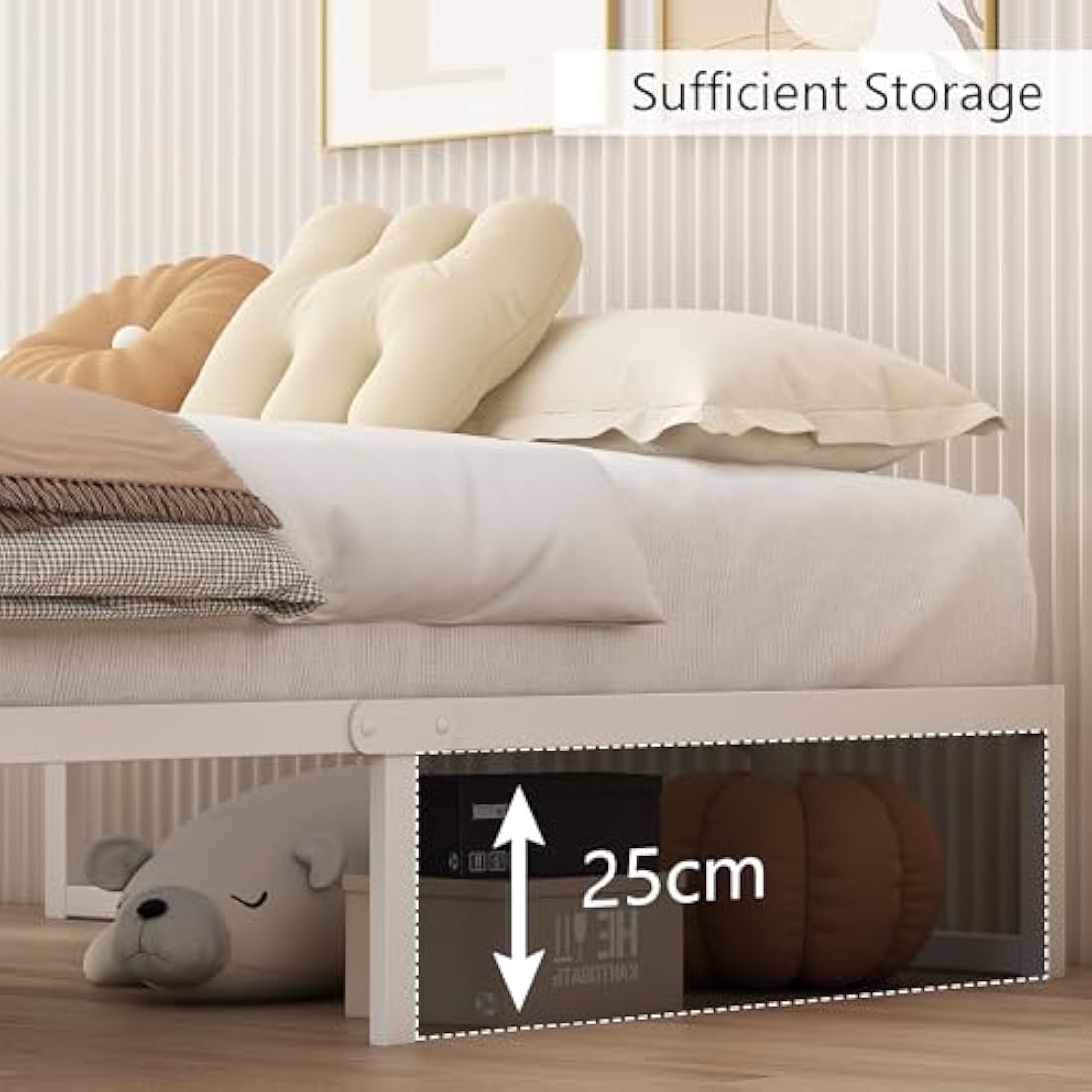 Single Bed Frame 90x190 cm Metal with Steel Slat Support