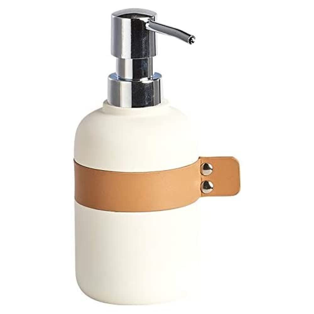 Cream Soap Dispenser with Faux Leather Detail