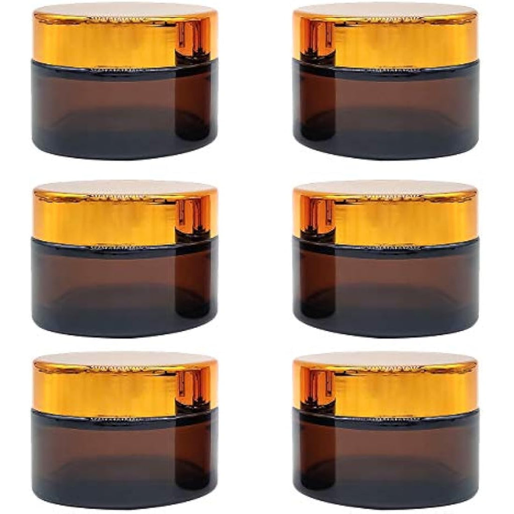 Amber Glass Travel Jars Set of 6 with Lids 50ml