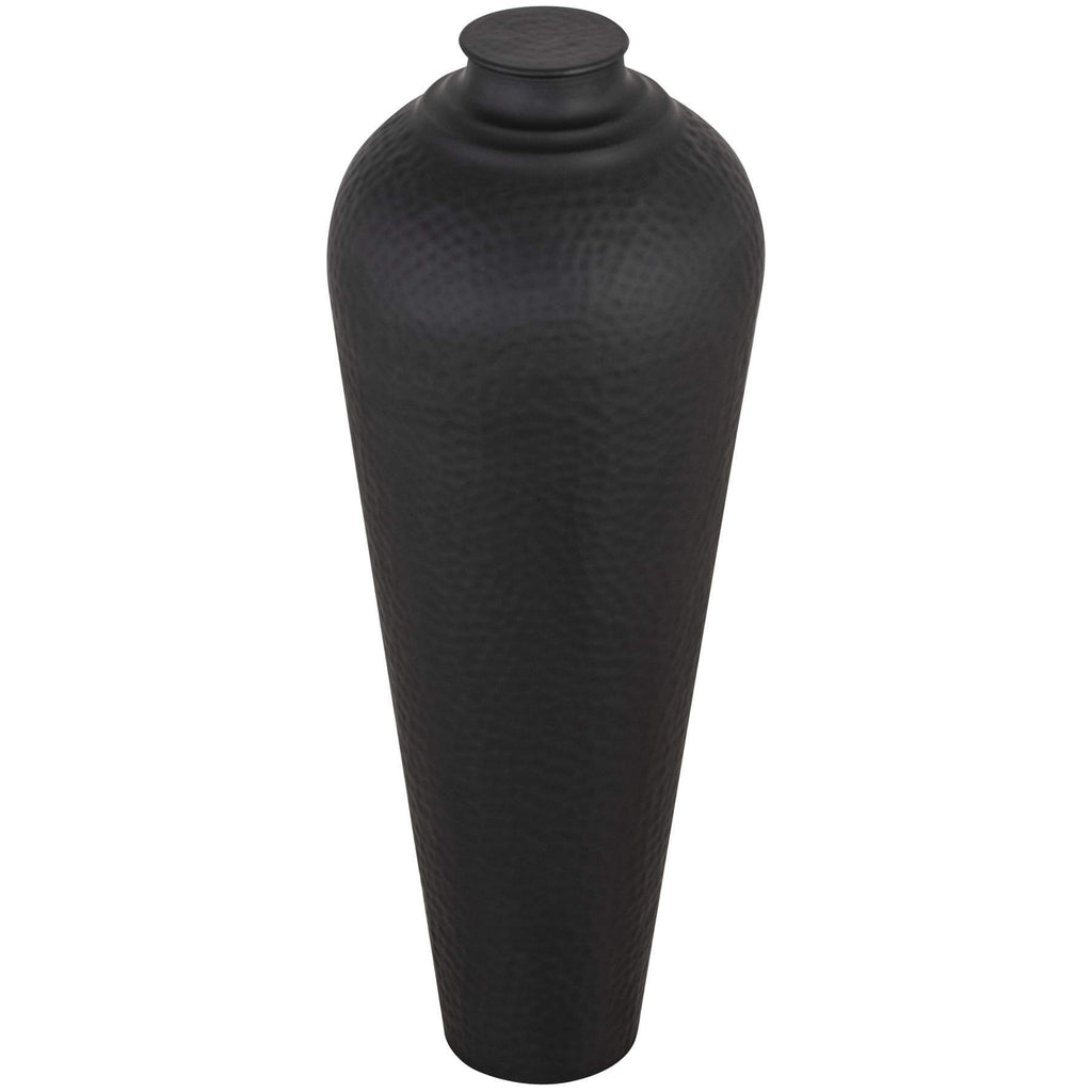 Matt black hammered steel vase, artisan-crafted with textured finish, modern floor-standing home decor piece by sostter at brixbailey.com