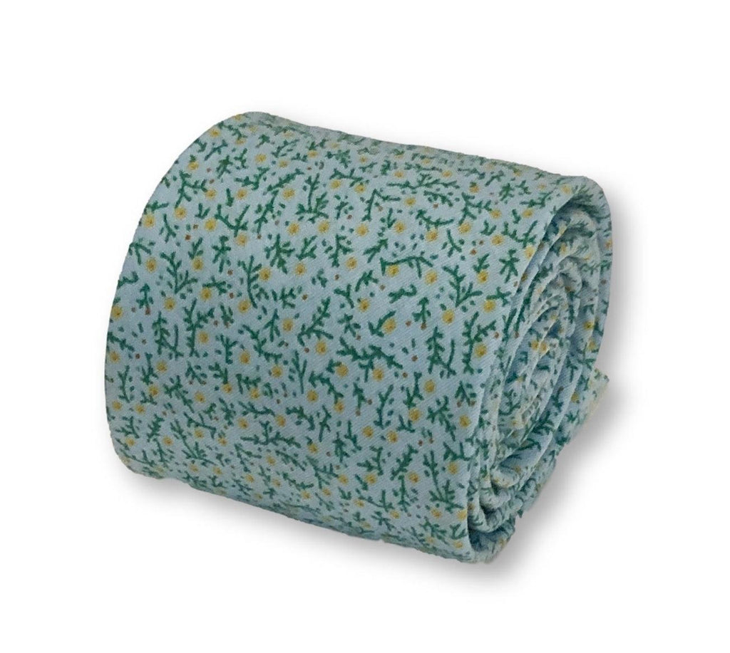 Pastel Baby Blue Cotton Tie with Yellow Ditsy Flowers