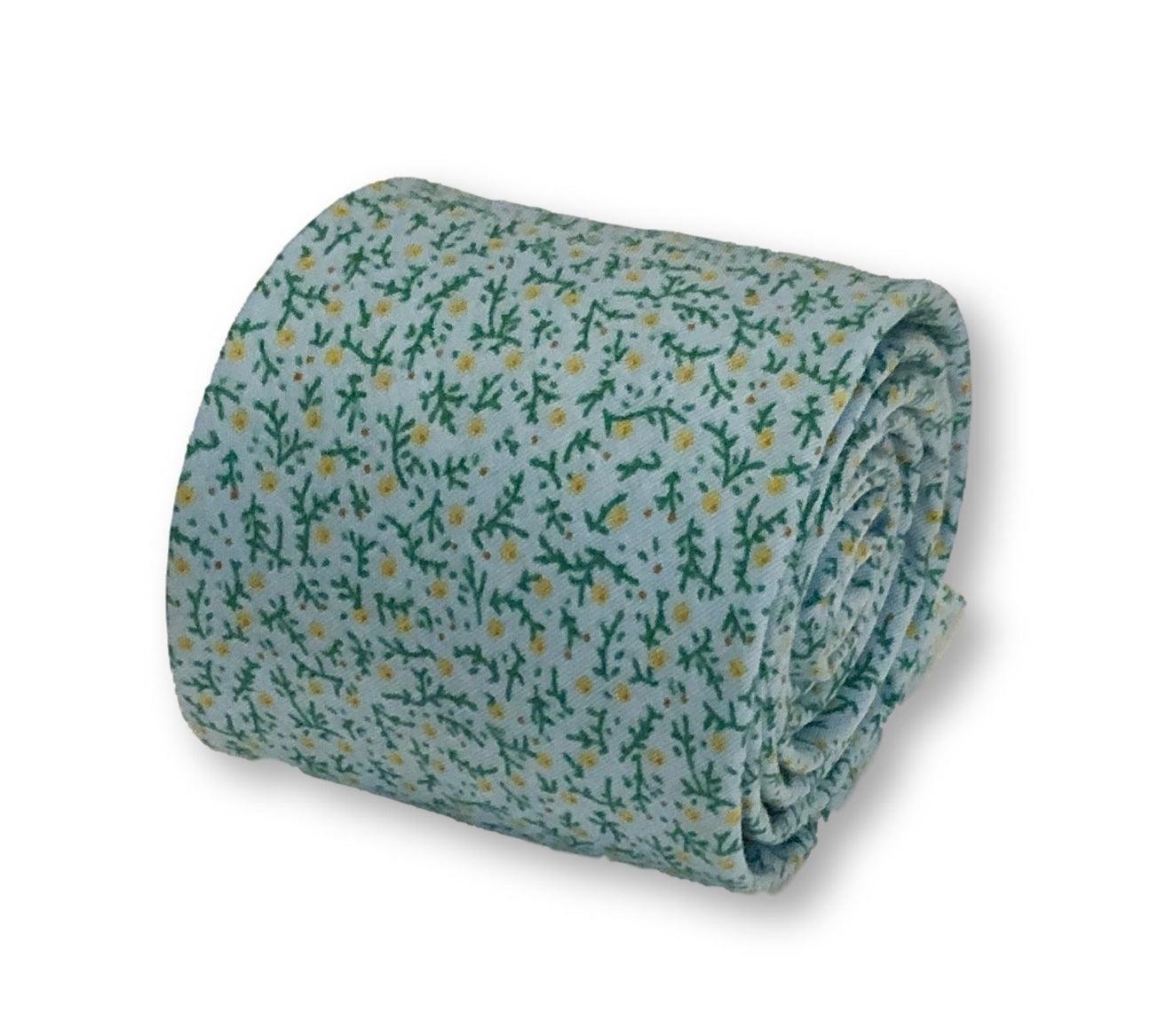 Pastel Baby Blue Cotton Tie with Yellow Ditsy Flowers
